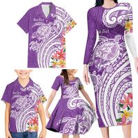 Aloha Kauai Island Personalized Family Matching Long Sleeve Bodycon Dress and Hawaiian Shirt Lilac Dreamy Turtle LT7 - Polynesian Pride
