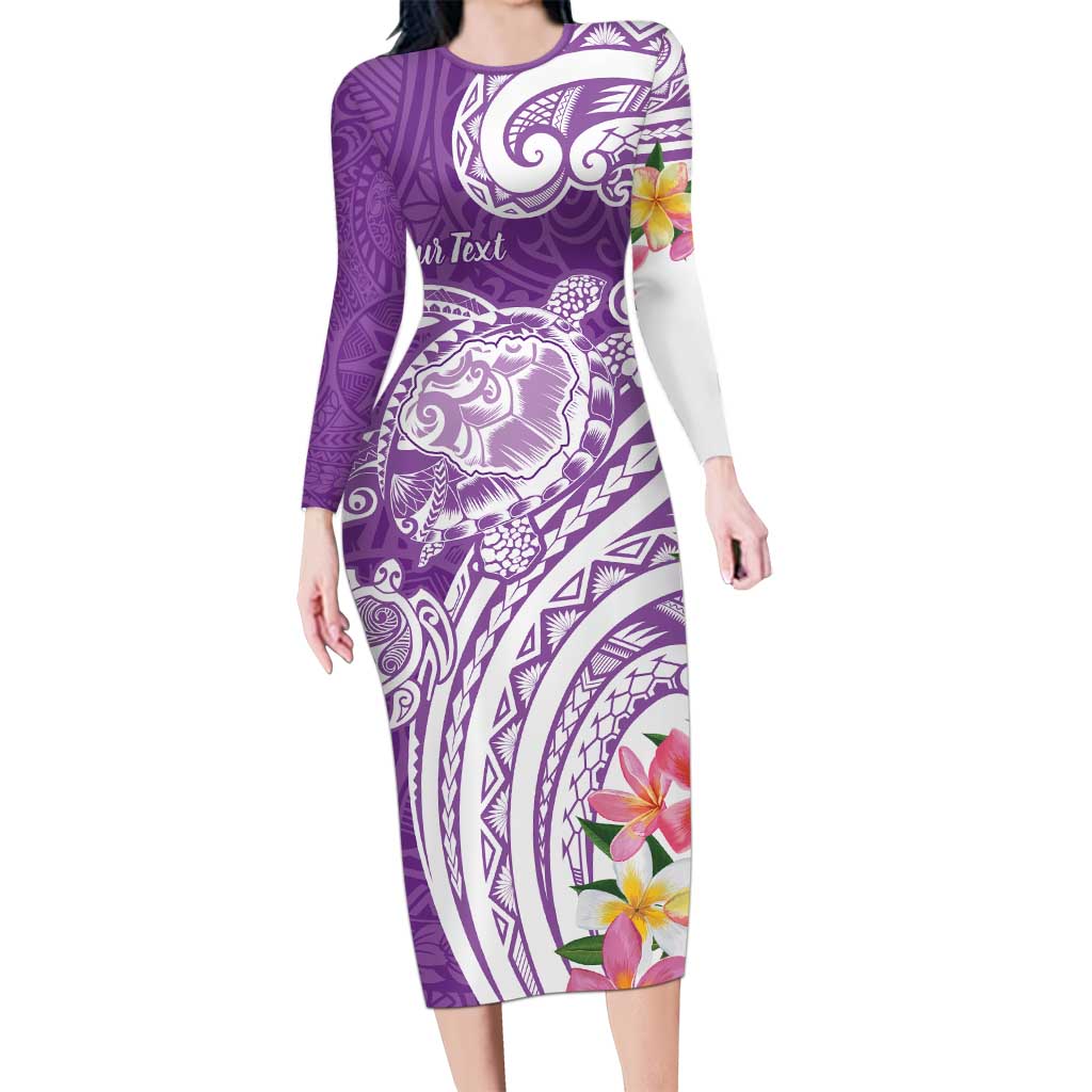 Aloha Kauai Island Personalized Family Matching Long Sleeve Bodycon Dress and Hawaiian Shirt Lilac Dreamy Turtle LT7 Mom's Dress Lilac - Polynesian Pride