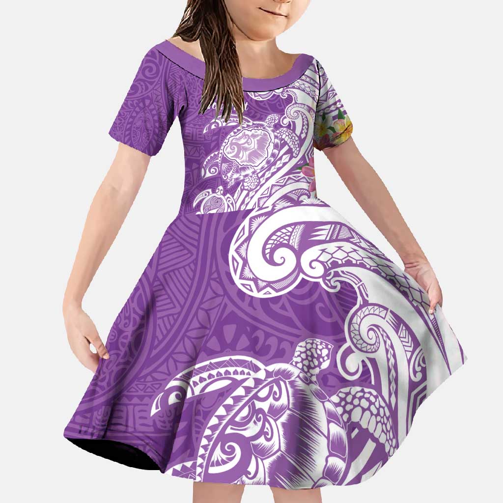 Aloha Kauai Island Personalized Family Matching Mermaid Dress and Hawaiian Shirt Lilac Dreamy Turtle LT7 Daughter's Dress Lilac - Polynesian Pride
