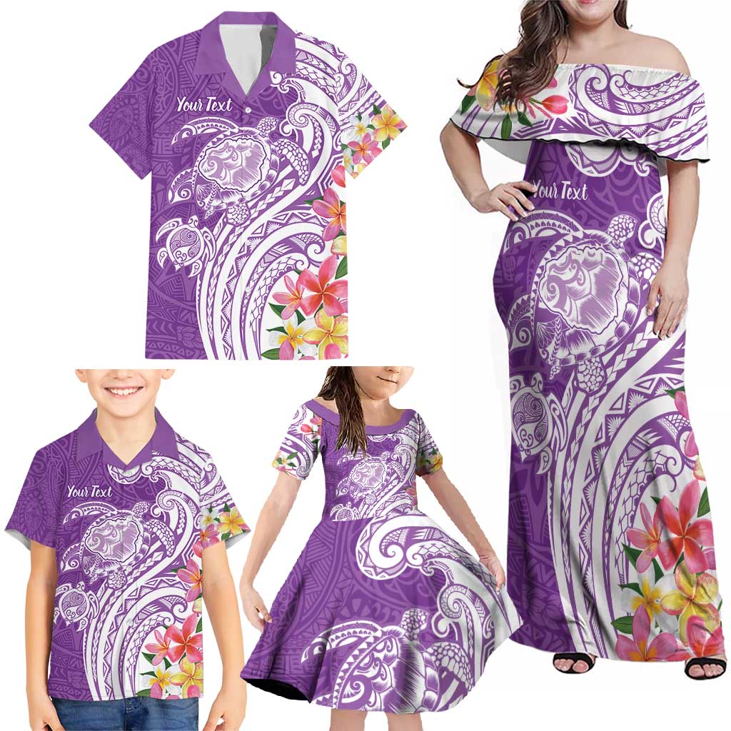 Aloha Kauai Island Personalized Family Matching Off Shoulder Maxi Dress and Hawaiian Shirt Lilac Dreamy Turtle LT7 - Polynesian Pride