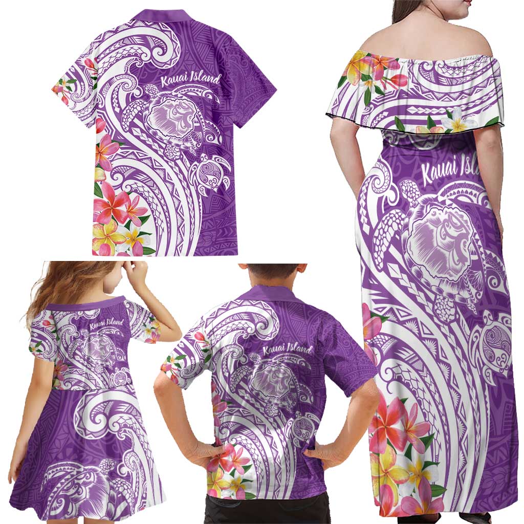 Aloha Kauai Island Personalized Family Matching Off Shoulder Maxi Dress and Hawaiian Shirt Lilac Dreamy Turtle LT7 - Polynesian Pride