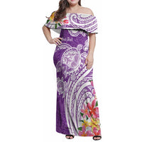 Aloha Kauai Island Personalized Family Matching Off Shoulder Maxi Dress and Hawaiian Shirt Lilac Dreamy Turtle LT7 Mom's Dress Lilac - Polynesian Pride