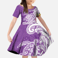 Aloha Kauai Island Personalized Family Matching Summer Maxi Dress and Hawaiian Shirt Lilac Dreamy Turtle LT7 Daughter's Dress Lilac - Polynesian Pride