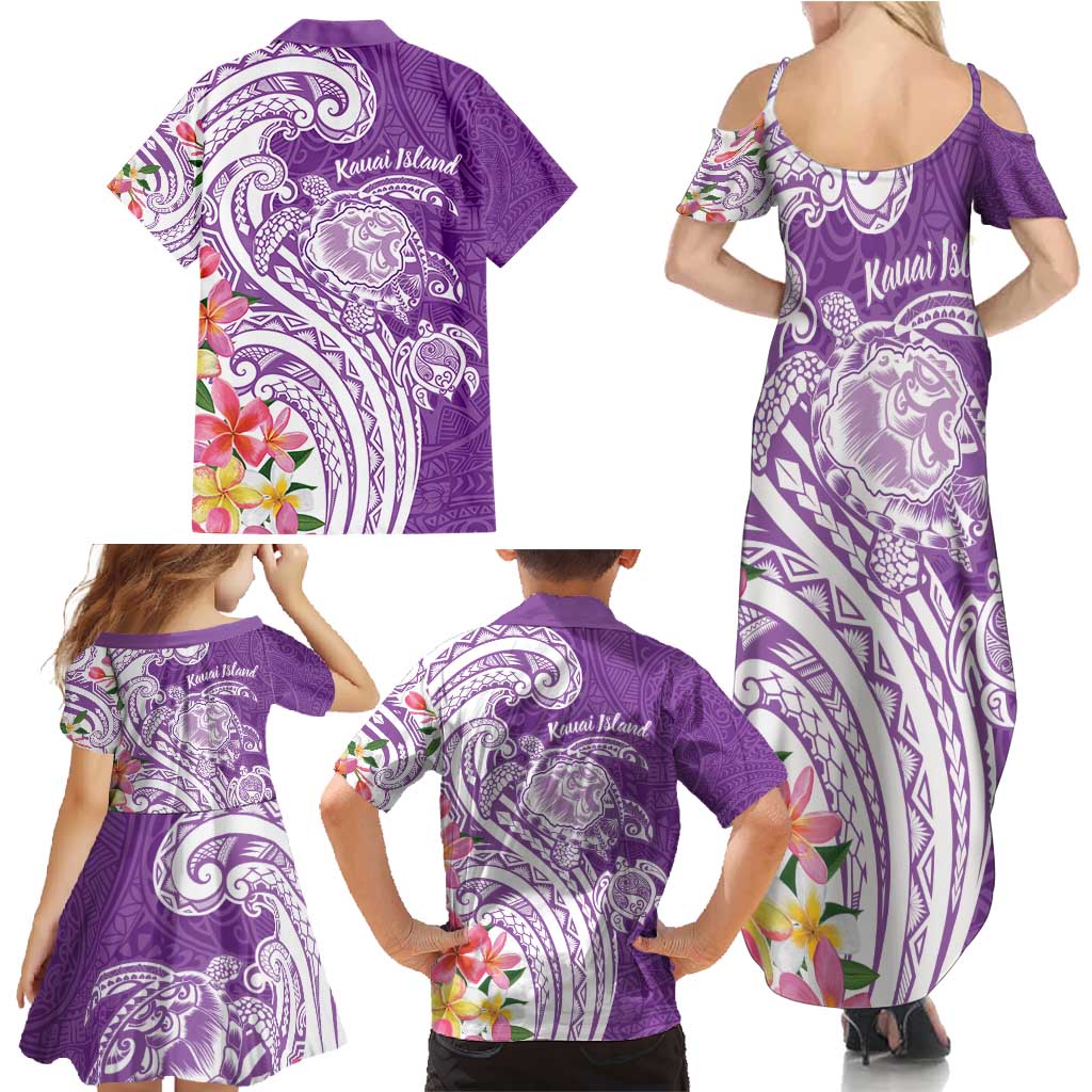Aloha Kauai Island Personalized Family Matching Summer Maxi Dress and Hawaiian Shirt Lilac Dreamy Turtle LT7 - Polynesian Pride