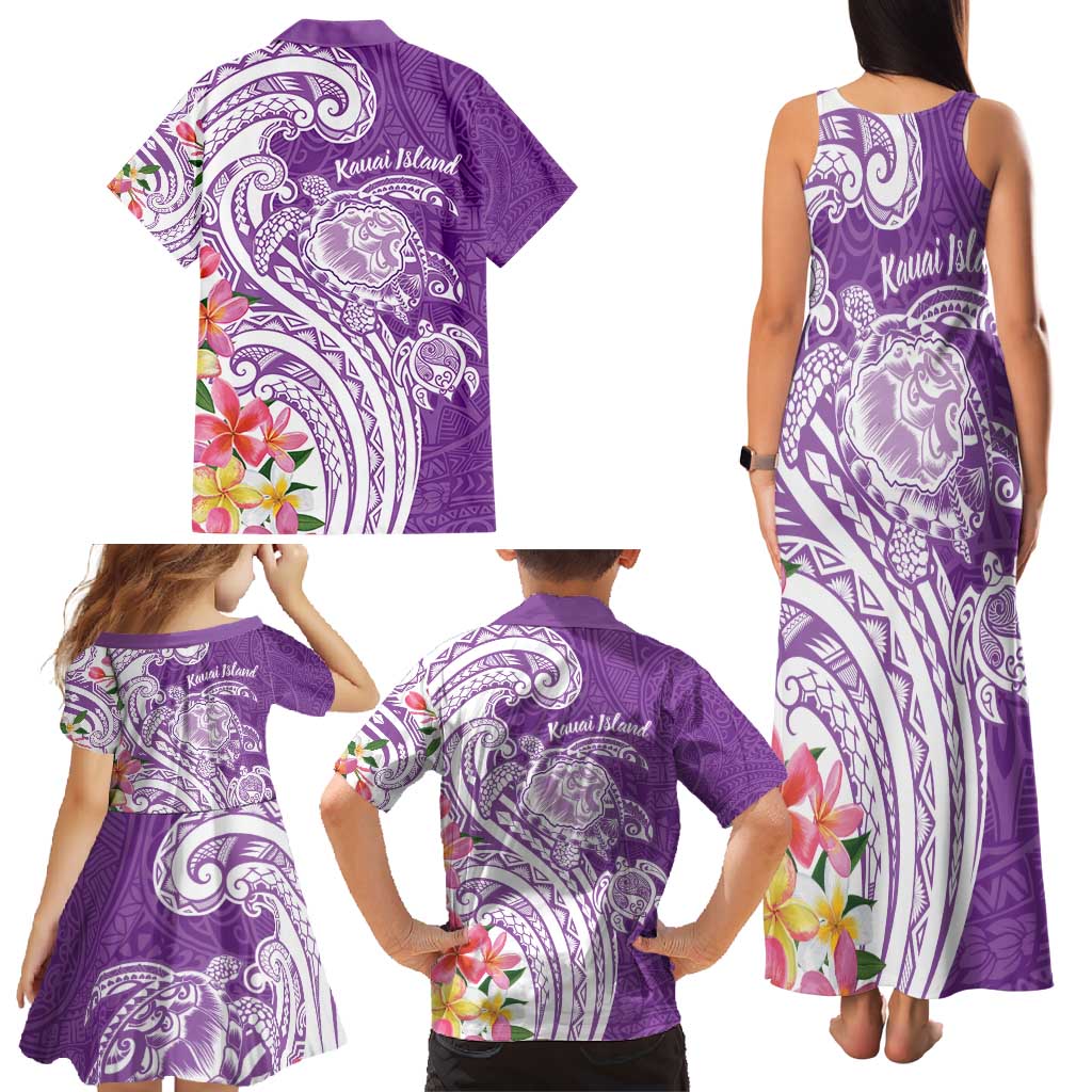 Aloha Kauai Island Personalized Family Matching Tank Maxi Dress and Hawaiian Shirt Lilac Dreamy Turtle LT7 - Polynesian Pride
