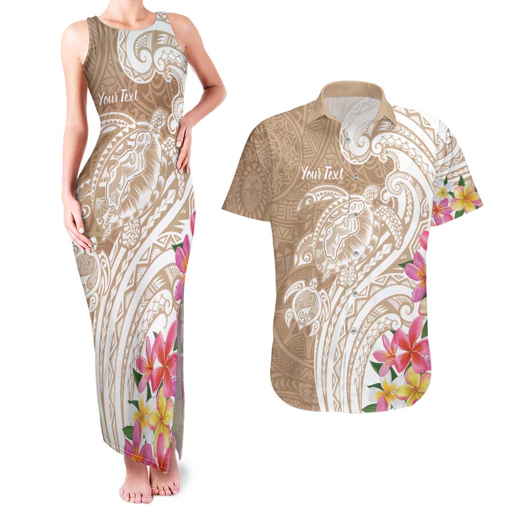 Aloha Niihau Island Personalized Couples Matching Tank Maxi Dress and Hawaiian Shirt Beige Dreamy Turtle LT7 Beige - Polynesian Pride