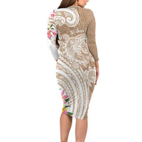 Aloha Niihau Island Personalized Family Matching Long Sleeve Bodycon Dress and Hawaiian Shirt Beige Dreamy Turtle LT7 - Polynesian Pride
