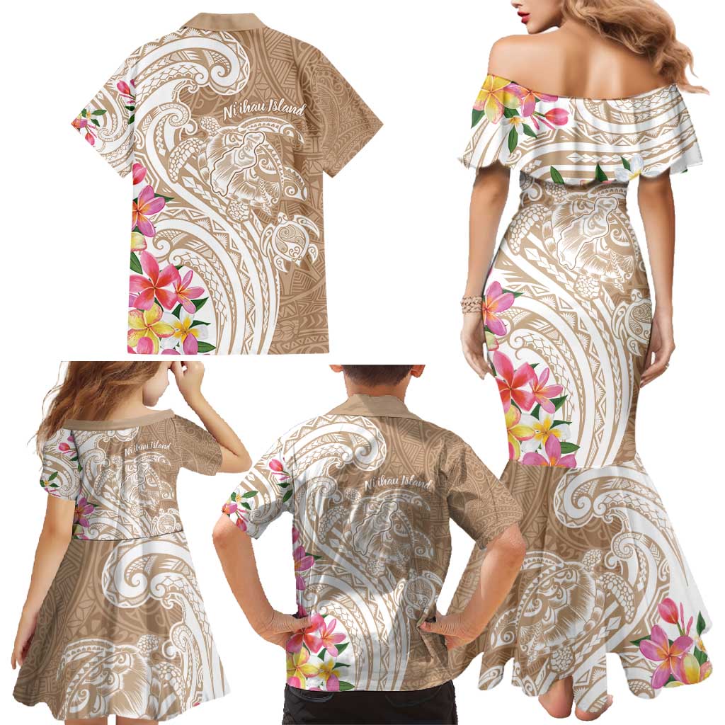 Aloha Niihau Island Personalized Family Matching Mermaid Dress and Hawaiian Shirt Beige Dreamy Turtle LT7 - Polynesian Pride