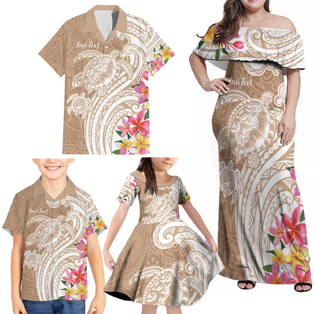 Aloha Niihau Island Personalized Family Matching Off Shoulder Maxi Dress and Hawaiian Shirt Beige Dreamy Turtle LT7 - Polynesian Pride