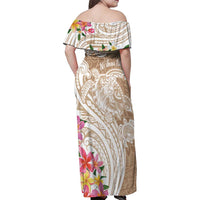 Aloha Niihau Island Personalized Family Matching Off Shoulder Maxi Dress and Hawaiian Shirt Beige Dreamy Turtle LT7 - Polynesian Pride