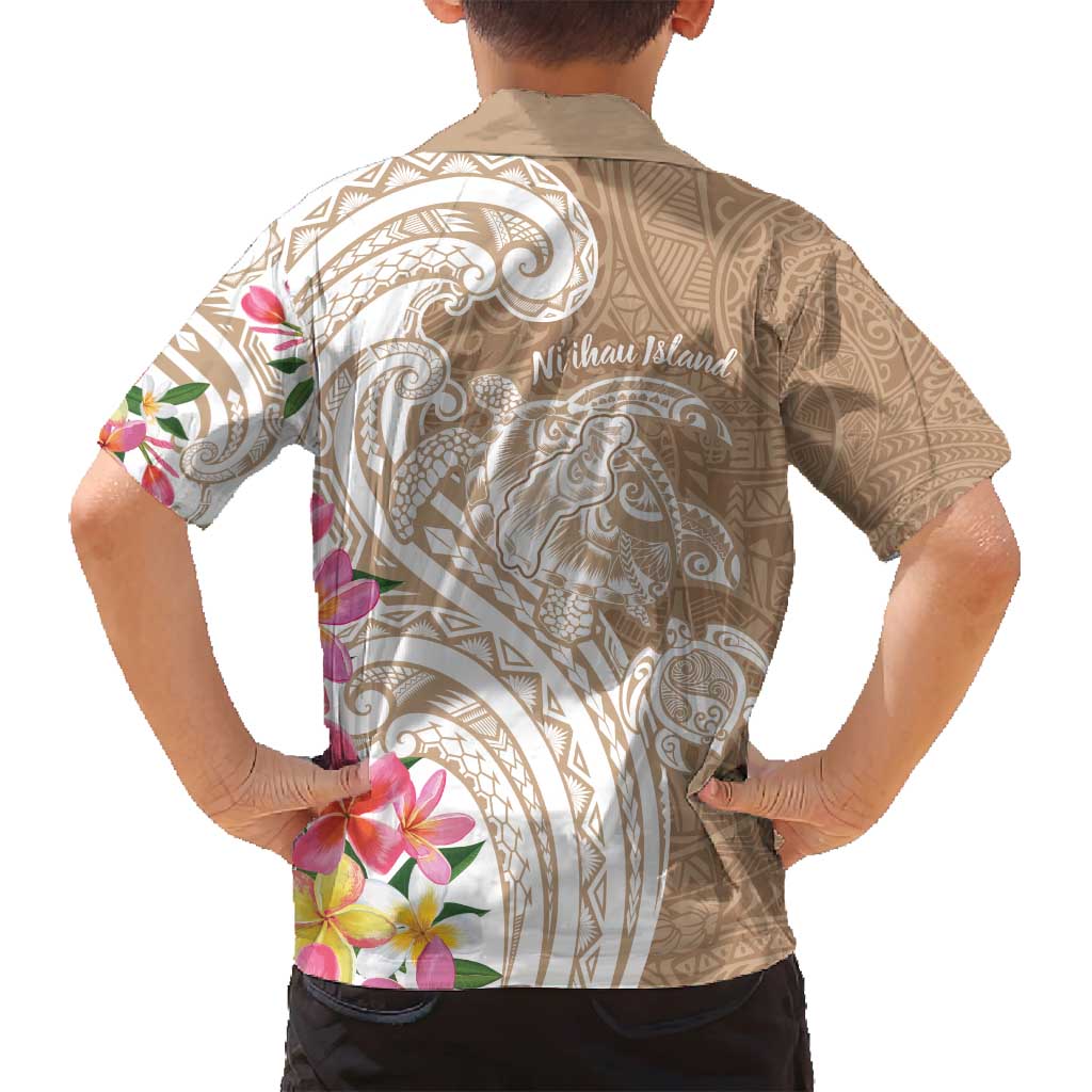 Aloha Niihau Island Personalized Family Matching Off Shoulder Short Dress and Hawaiian Shirt Beige Dreamy Turtle LT7 - Polynesian Pride