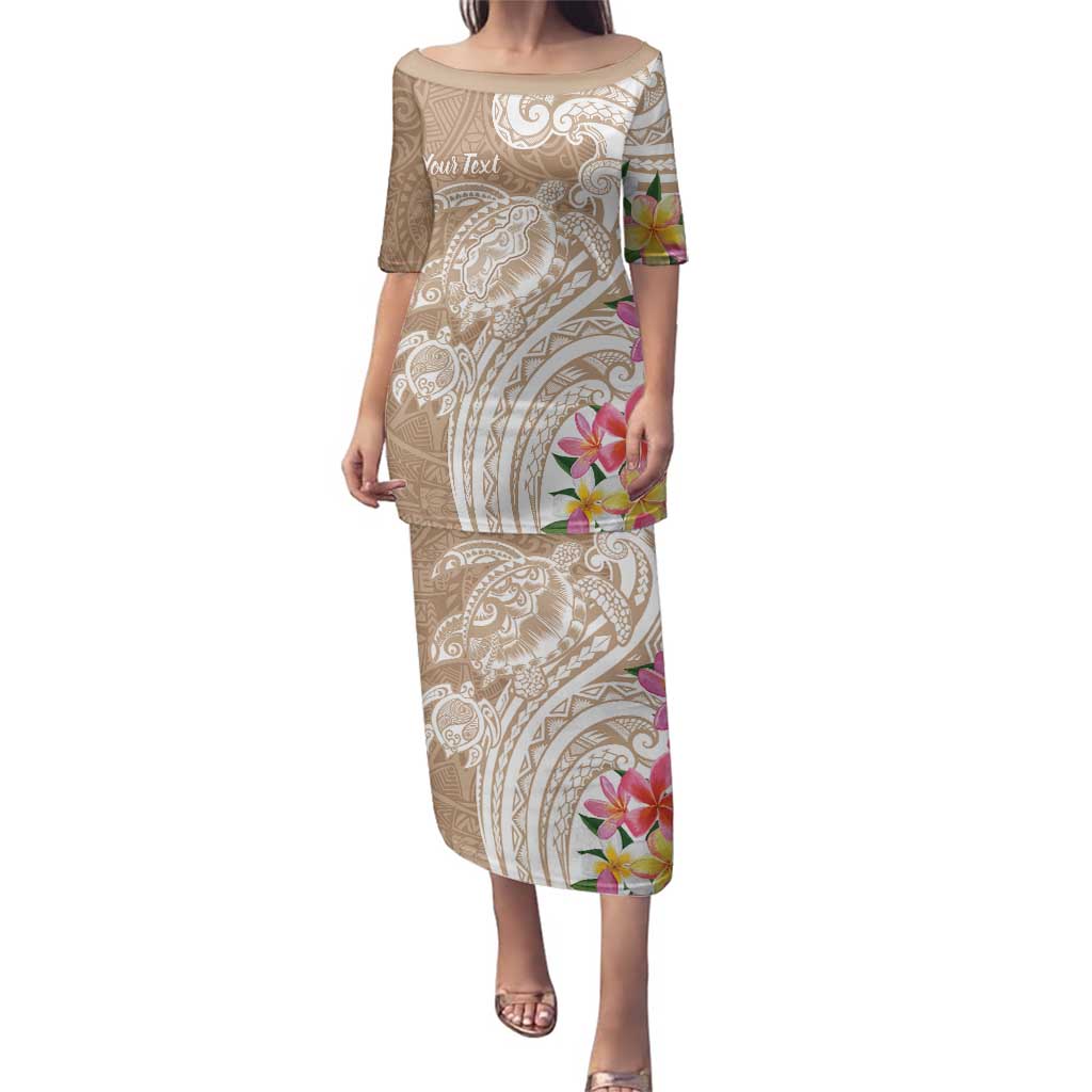 Aloha Niihau Island Personalized Family Matching Puletasi and Hawaiian Shirt Beige Dreamy Turtle LT7 Mom's Dress Beige - Polynesian Pride