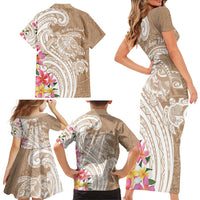 Aloha Niihau Island Personalized Family Matching Short Sleeve Bodycon Dress and Hawaiian Shirt Beige Dreamy Turtle LT7 - Polynesian Pride