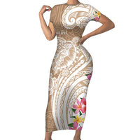 Aloha Niihau Island Personalized Family Matching Short Sleeve Bodycon Dress and Hawaiian Shirt Beige Dreamy Turtle LT7 Mom's Dress Beige - Polynesian Pride