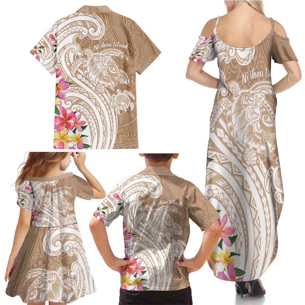 Aloha Niihau Island Personalized Family Matching Summer Maxi Dress and Hawaiian Shirt Beige Dreamy Turtle LT7 - Polynesian Pride