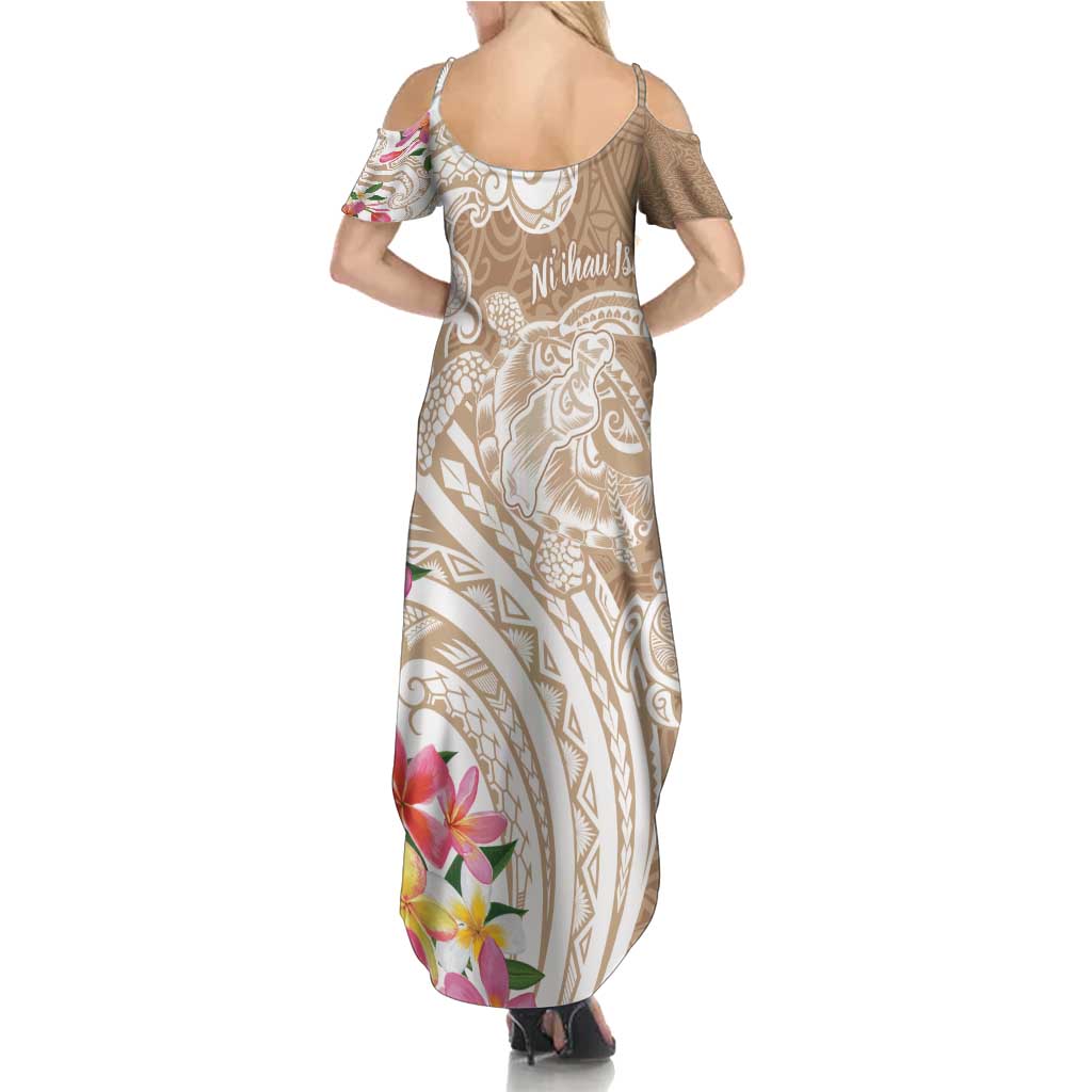 Aloha Niihau Island Personalized Family Matching Summer Maxi Dress and Hawaiian Shirt Beige Dreamy Turtle LT7 - Polynesian Pride