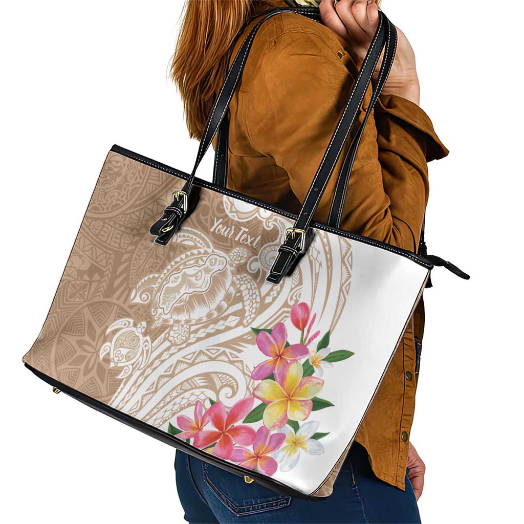 Aloha Ni’ihau Island Personalized Leather Tote Bag Beige Dreamy Turtle