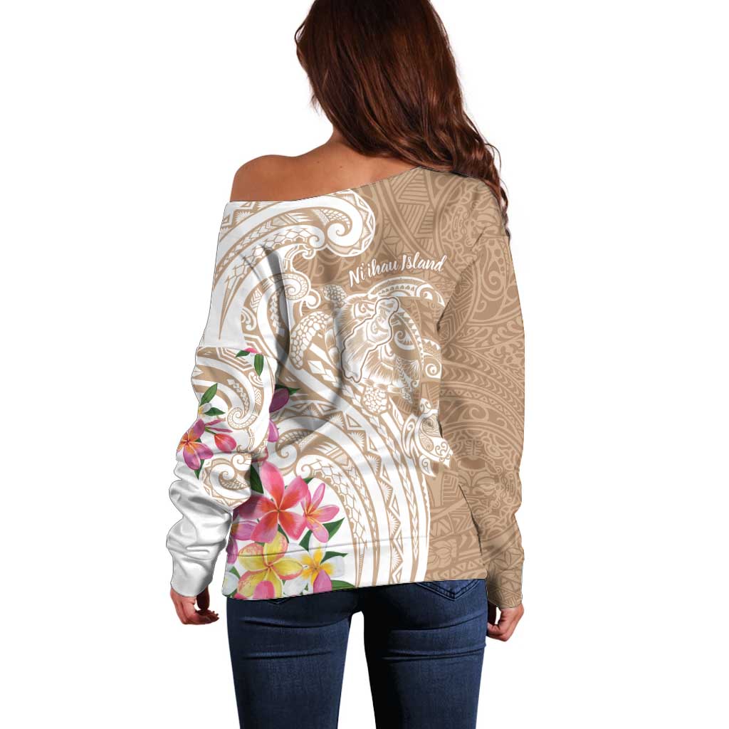 Aloha Ni’ihau Island Personalized Off Shoulder Sweater Beige Dreamy Turtle
