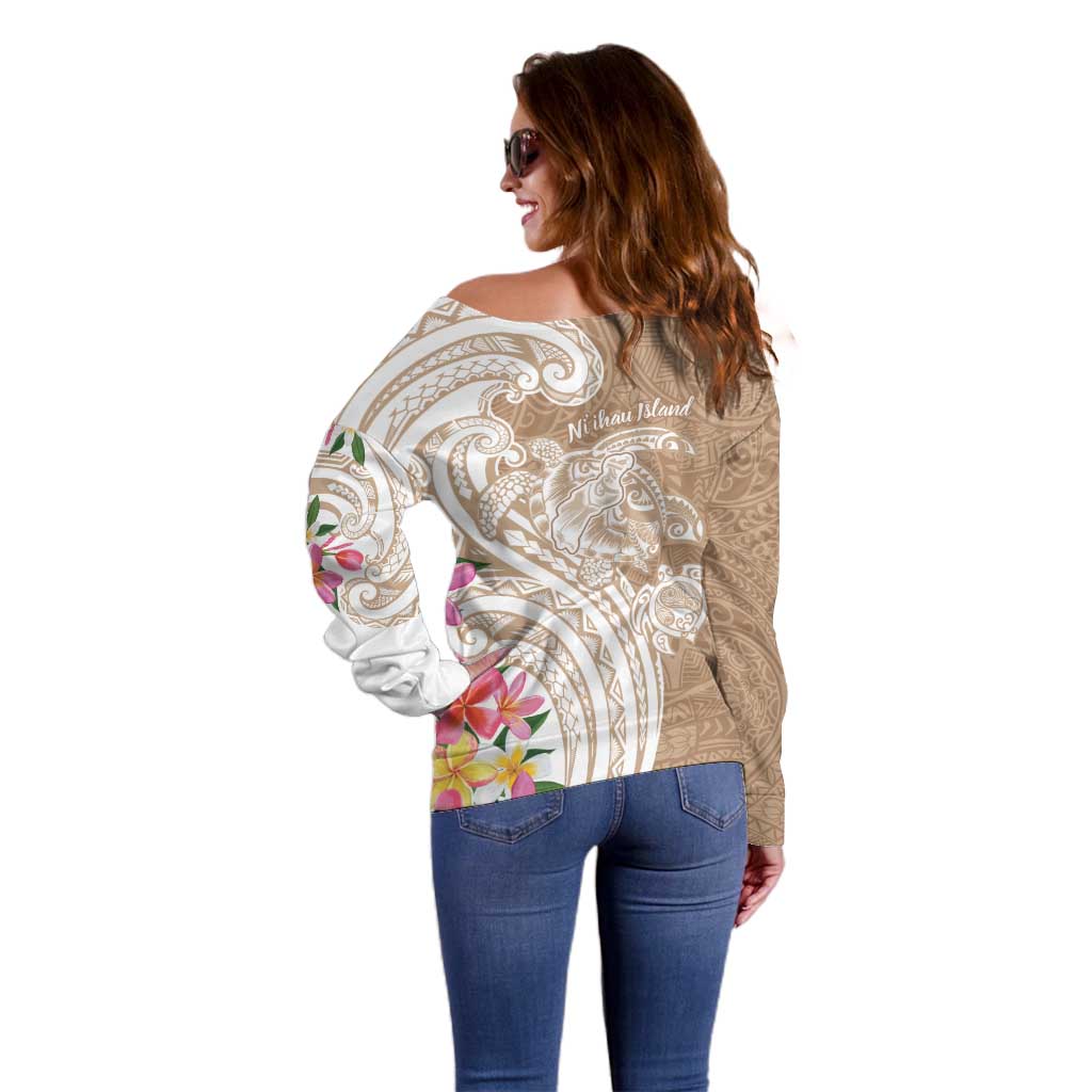 Aloha Ni’ihau Island Personalized Off Shoulder Sweater Beige Dreamy Turtle
