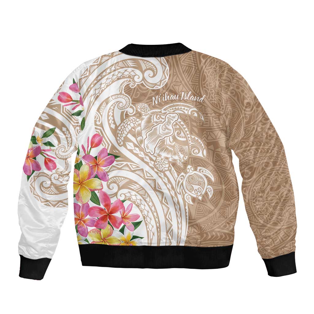 Aloha Ni’ihau Island Personalized Sleeve Zip Bomber Jacket Beige Dreamy Turtle