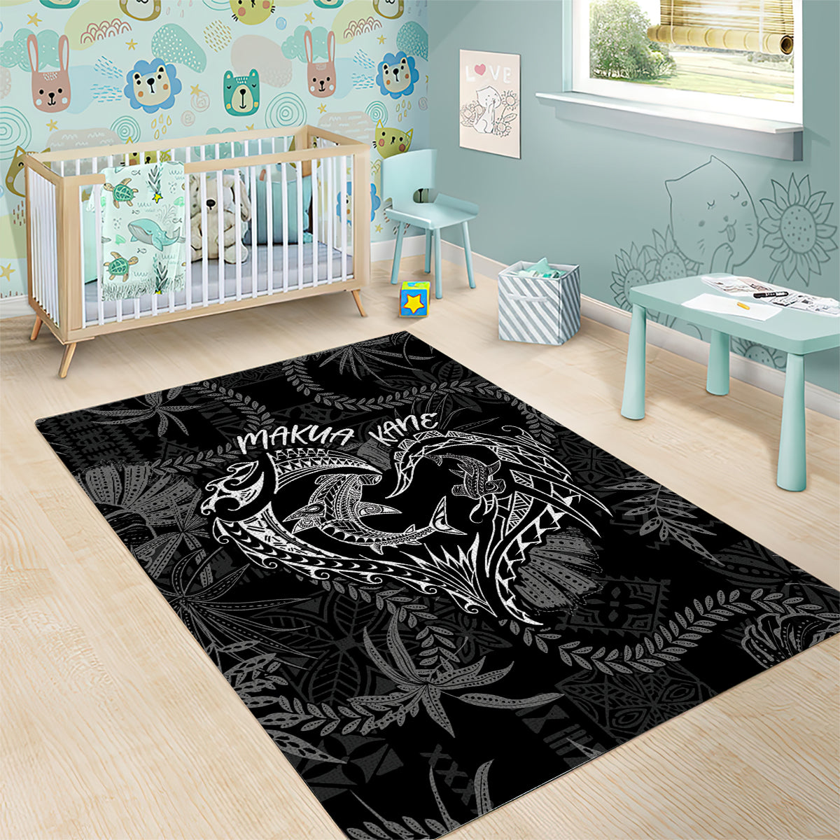 Hawaii Father's Day Vintage Lei Area Rug Hauoli la Makuakane - Black