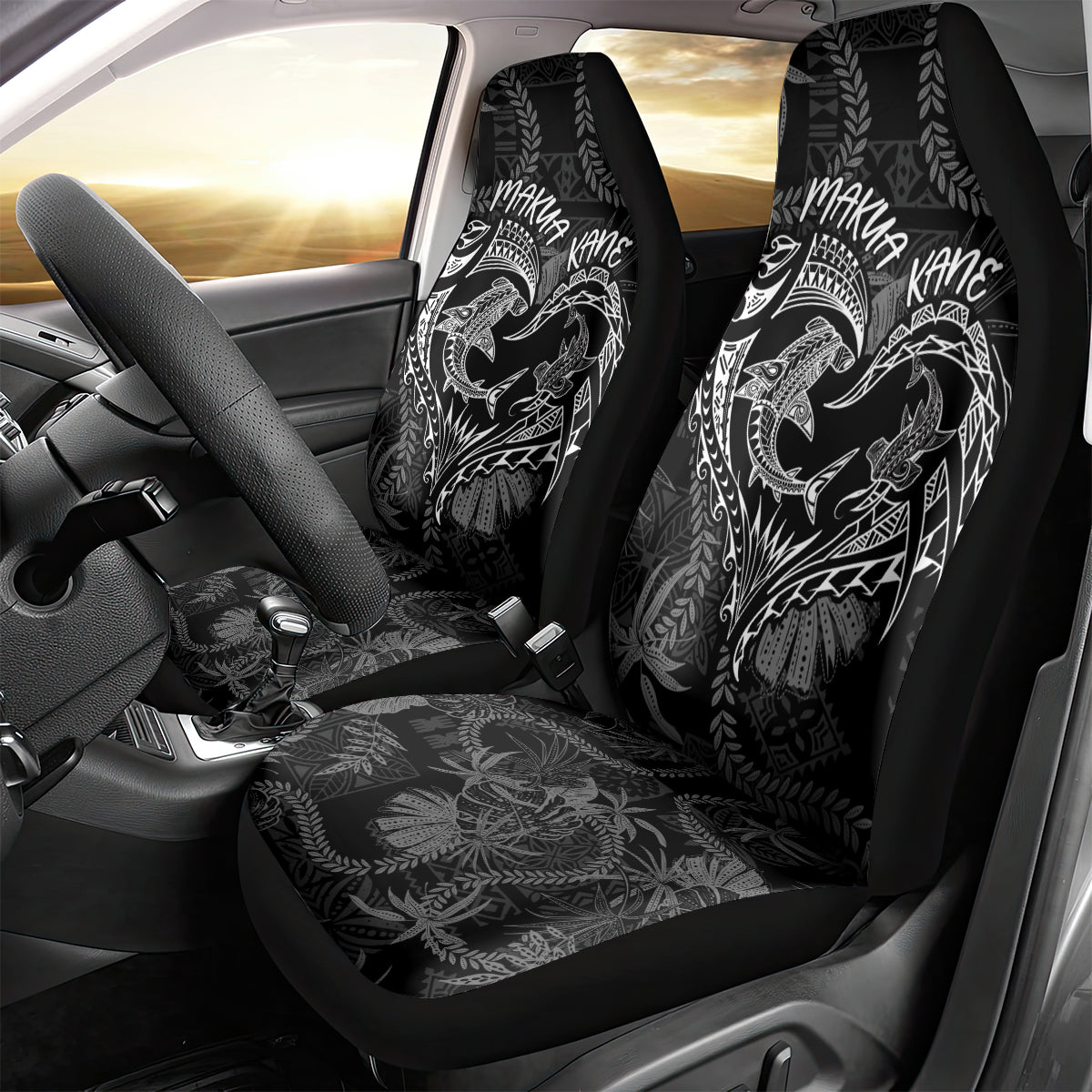 Hawaii Father's Day Vintage Lei Car Seat Cover Hauoli la Makuakane - Black LT7 - Polynesian Pride