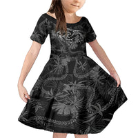 Hawaii Father's Day Vintage Lei Family Matching Mermaid Dress and Hawaiian Shirt Hauoli la Makuakane - Black LT7 Daughter's Dress Black - Polynesian Pride