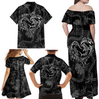 Hawaii Father's Day Vintage Lei Family Matching Off Shoulder Maxi Dress and Hawaiian Shirt Hauoli la Makuakane - Black LT7 - Polynesian Pride