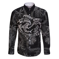 Hawaii Father's Day Vintage Lei Family Matching Off Shoulder Maxi Dress and Hawaiian Shirt Hauoli la Makuakane - Black LT7 Dad's Shirt - Long Sleeve Black - Polynesian Pride