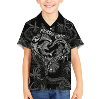Hawaii Father's Day Vintage Lei Family Matching Off Shoulder Maxi Dress and Hawaiian Shirt Hauoli la Makuakane - Black LT7 Son's Shirt Black - Polynesian Pride