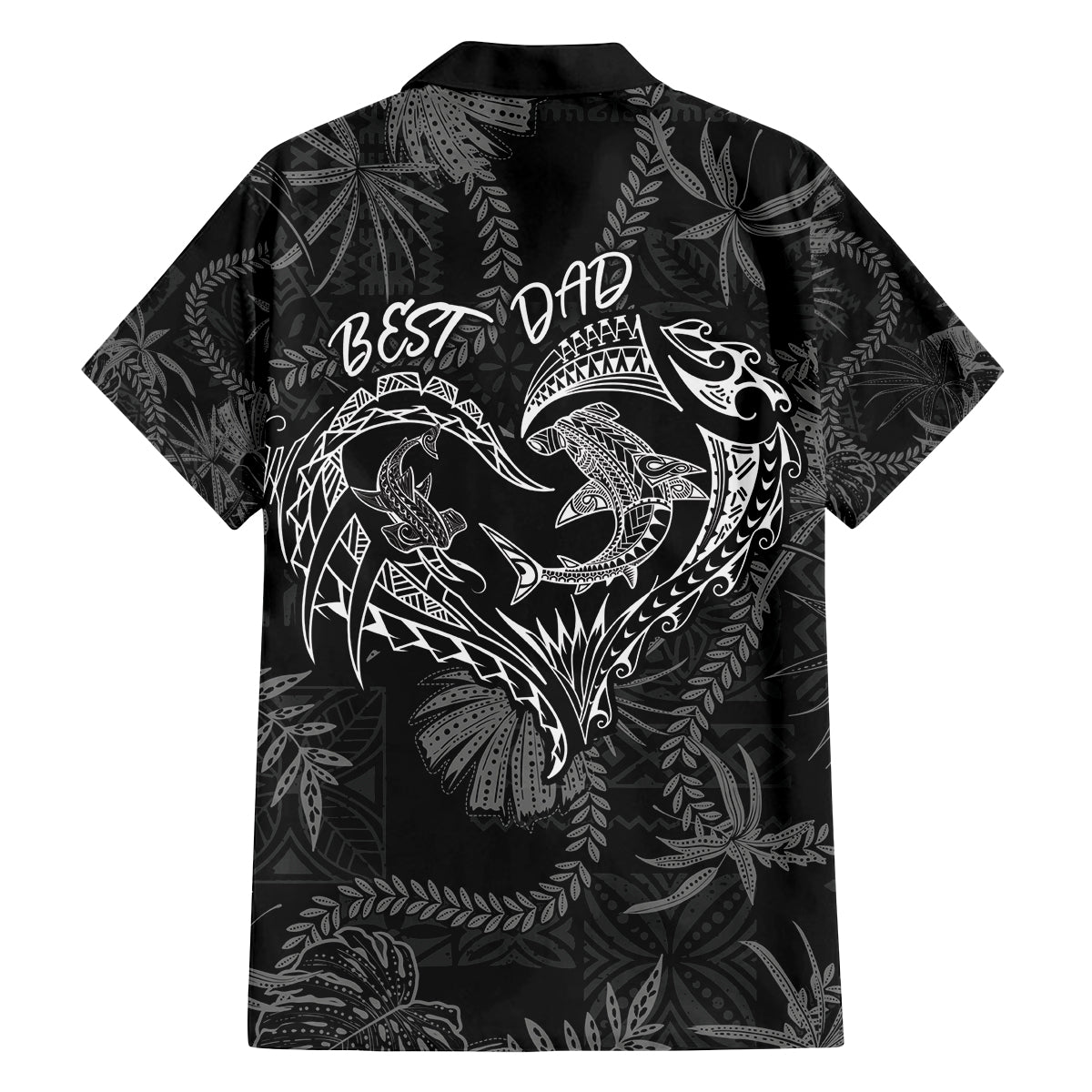 Hawaii Father's Day Vintage Lei Family Matching Off Shoulder Short Dress and Hawaiian Shirt Hauoli la Makuakane - Black LT7 - Polynesian Pride