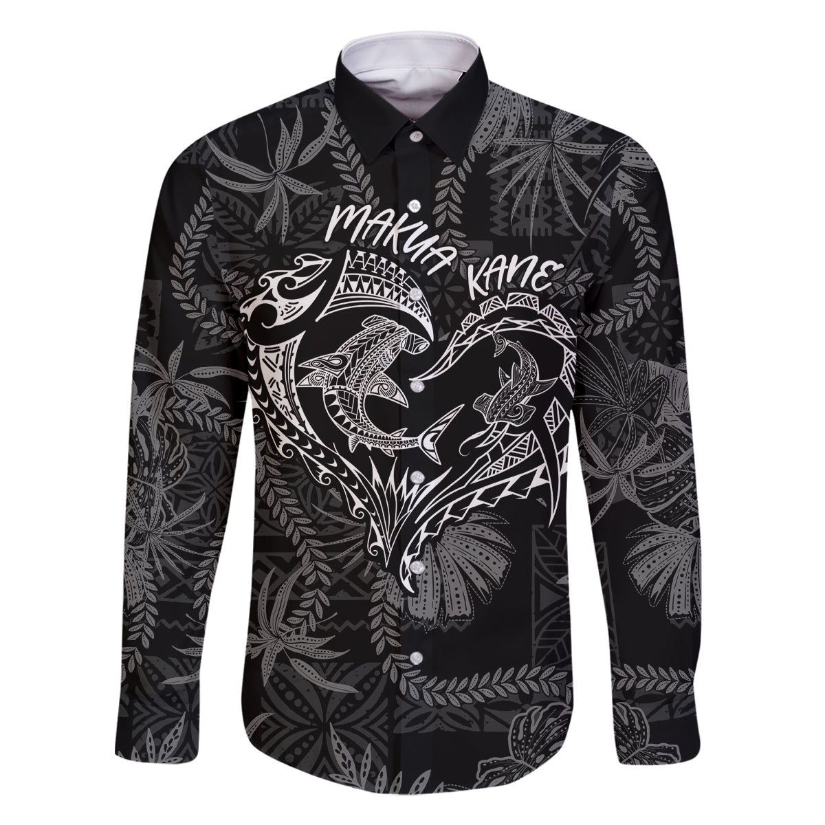 Hawaii Father's Day Vintage Lei Family Matching Off Shoulder Short Dress and Hawaiian Shirt Hauoli la Makuakane - Black LT7 Dad's Shirt - Long Sleeve Black - Polynesian Pride