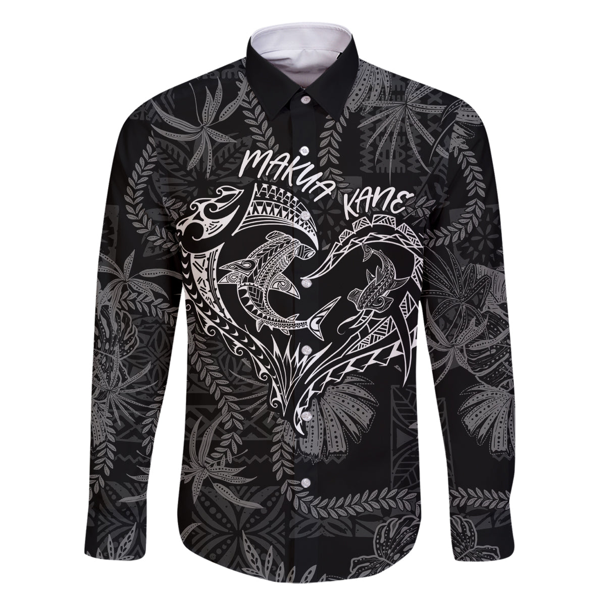 Hawaii Father's Day Vintage Lei Family Matching Puletasi and Hawaiian Shirt Hauoli la Makuakane - Black LT7 Dad's Shirt - Long Sleeve Black - Polynesian Pride
