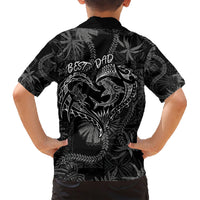 Hawaii Father's Day Vintage Lei Family Matching Short Sleeve Bodycon Dress and Hawaiian Shirt Hauoli la Makuakane - Black LT7 - Polynesian Pride