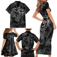 Hawaii Father's Day Vintage Lei Family Matching Short Sleeve Bodycon Dress and Hawaiian Shirt Hauoli la Makuakane - Black LT7 - Polynesian Pride