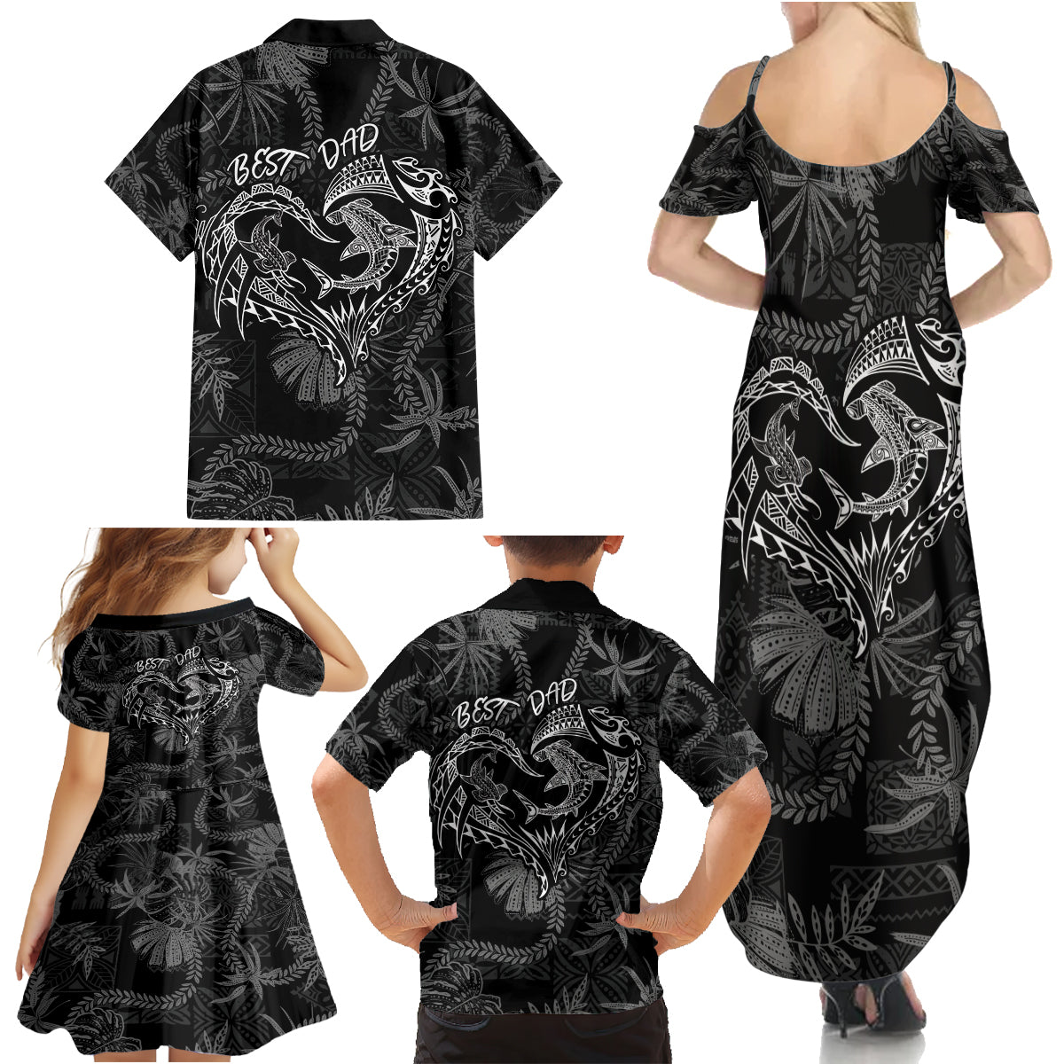 Hawaii Father's Day Vintage Lei Family Matching Summer Maxi Dress and Hawaiian Shirt Hauoli la Makuakane - Black LT7 - Polynesian Pride