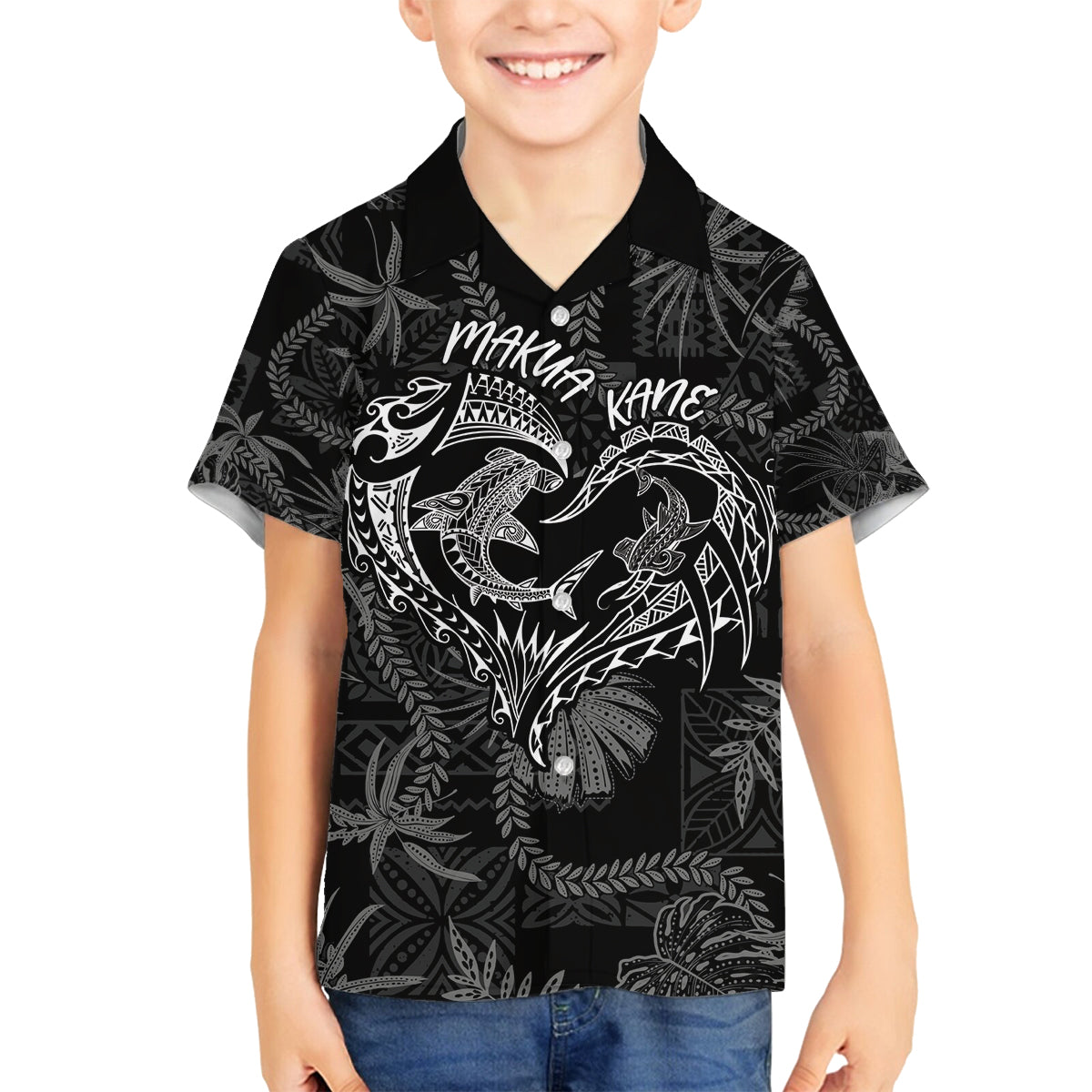 Hawaii Father's Day Vintage Lei Family Matching Summer Maxi Dress and Hawaiian Shirt Hauoli la Makuakane - Black LT7 Son's Shirt Black - Polynesian Pride