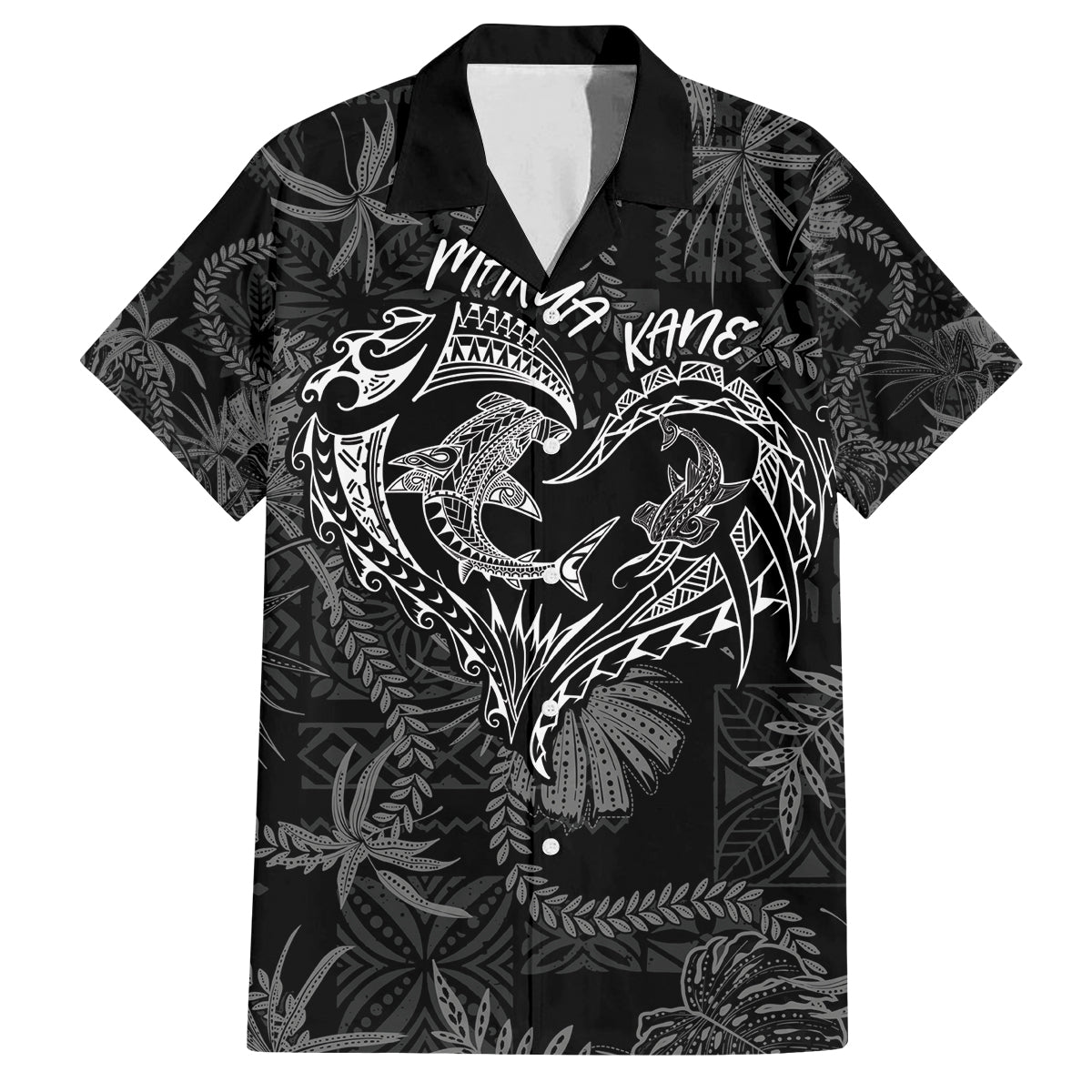 Hawaii Father's Day Vintage Lei Family Matching Tank Maxi Dress and Hawaiian Shirt Hauoli la Makuakane - Black LT7 Dad's Shirt - Short Sleeve Black - Polynesian Pride