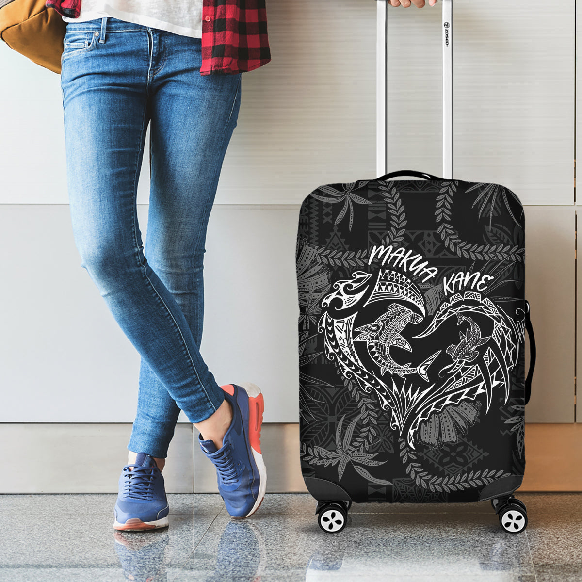 Hawaii Father's Day Vintage Lei Luggage Cover Hauoli la Makuakane - Black LT7 - Polynesian Pride