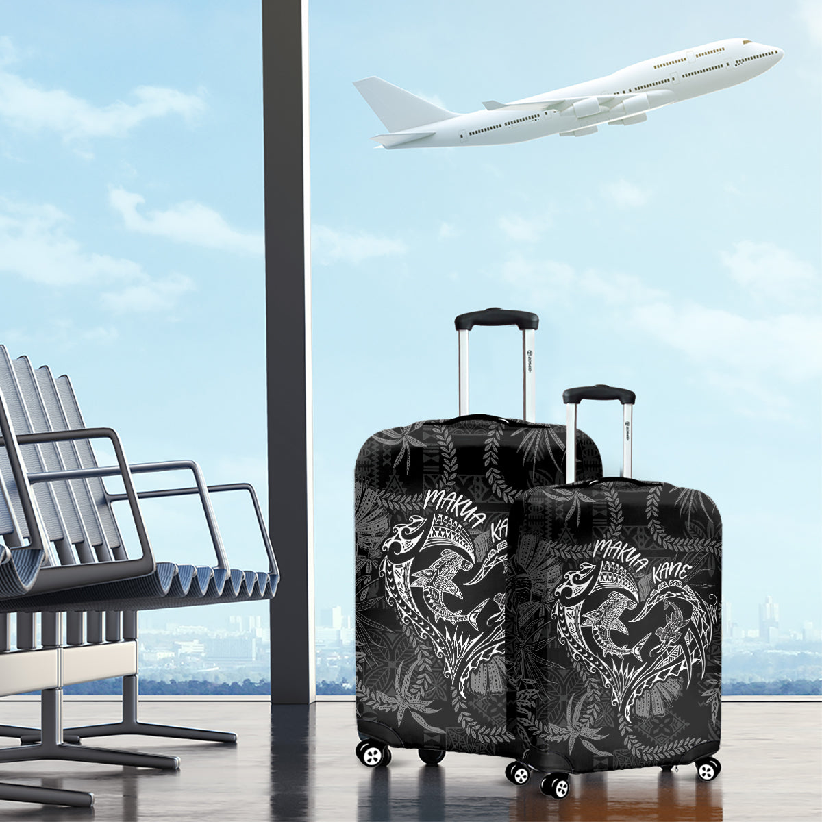 Hawaii Father's Day Vintage Lei Luggage Cover Hauoli la Makuakane - Black LT7 - Polynesian Pride
