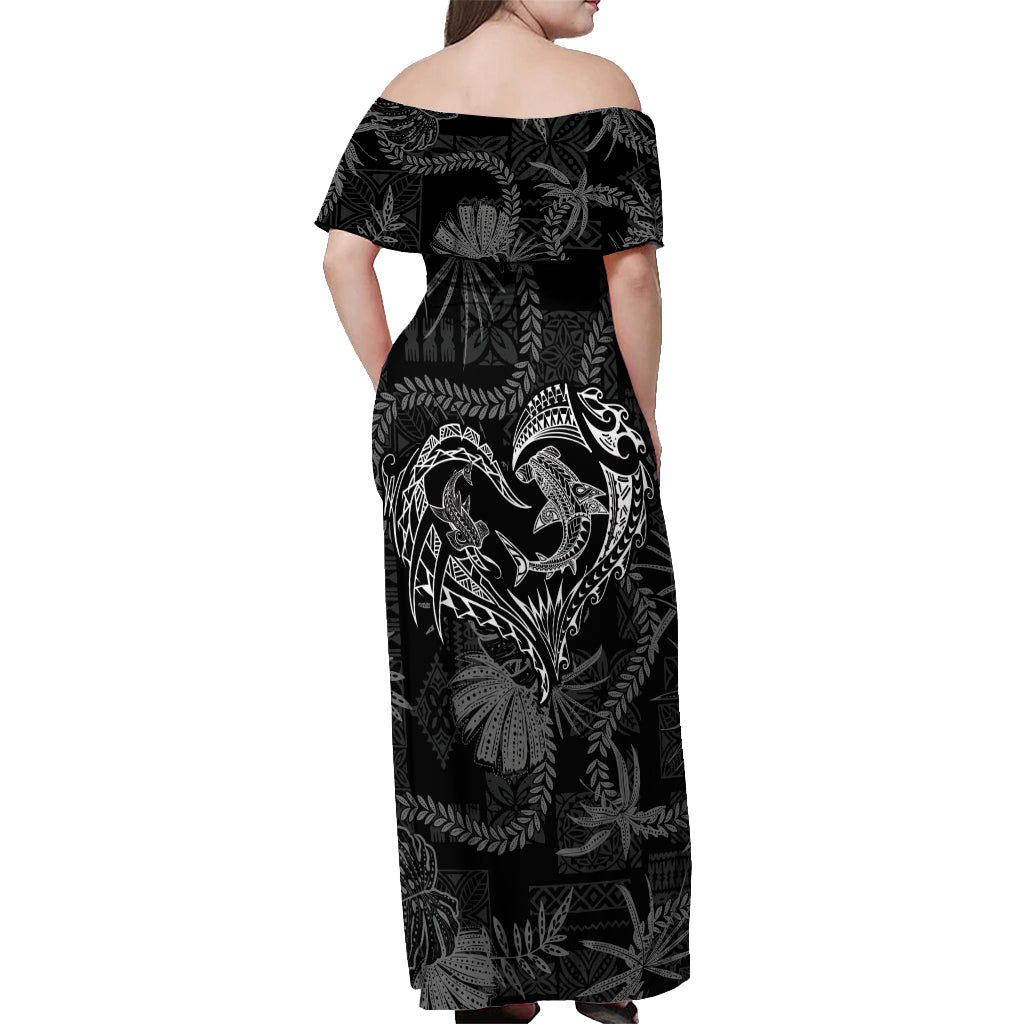 Hawaii Father's Day Vintage Lei Off Shoulder Maxi Dress Hauoli la Makuakane - Black LT7 - Polynesian Pride