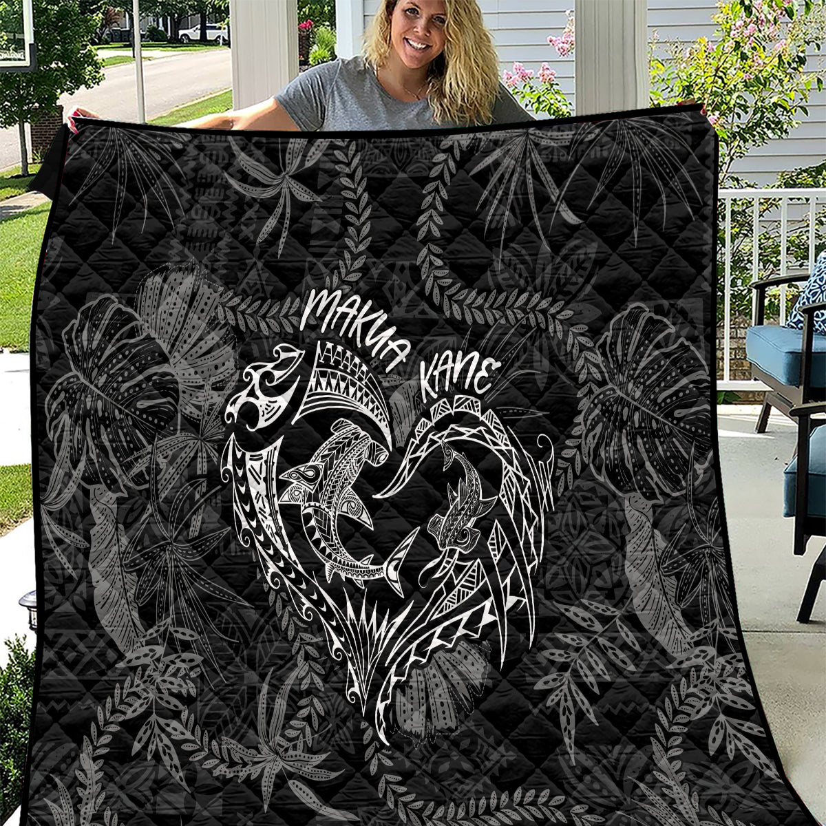 Hawaii Father's Day Vintage Lei Quilt Hauoli la Makuakane - Black LT7 Black - Polynesian Pride