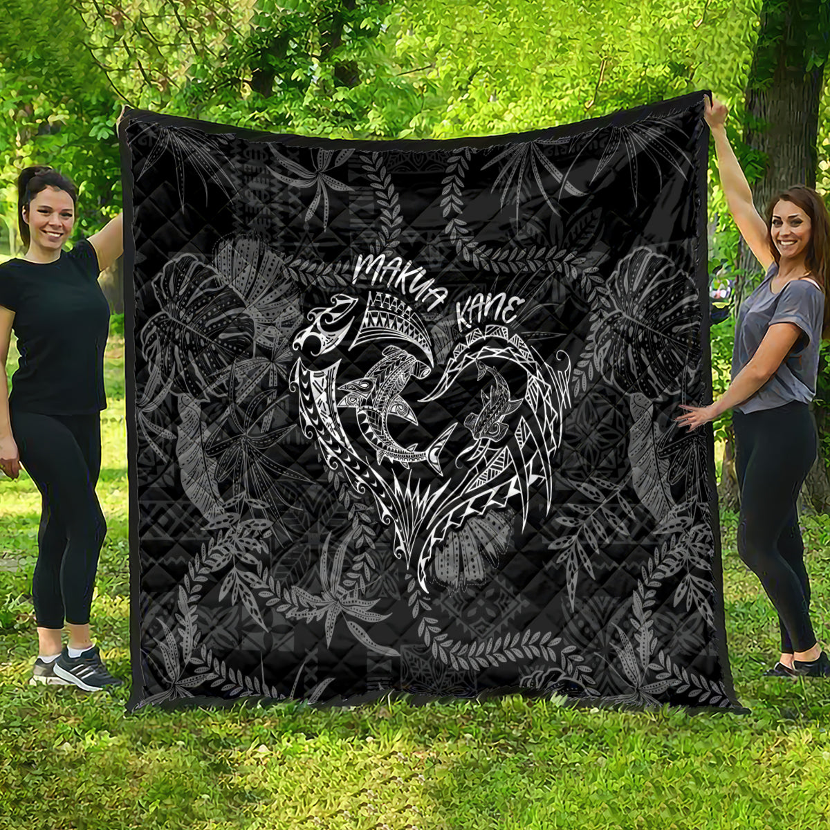 Hawaii Father's Day Vintage Lei Quilt Hauoli la Makuakane - Black LT7 - Polynesian Pride