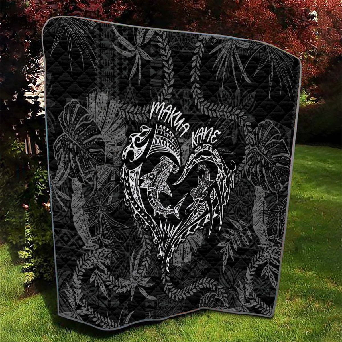 Hawaii Father's Day Vintage Lei Quilt Hauoli la Makuakane - Black LT7 - Polynesian Pride