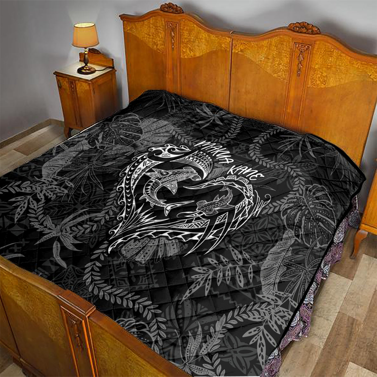 Hawaii Father's Day Vintage Lei Quilt Hauoli la Makuakane - Black LT7 - Polynesian Pride