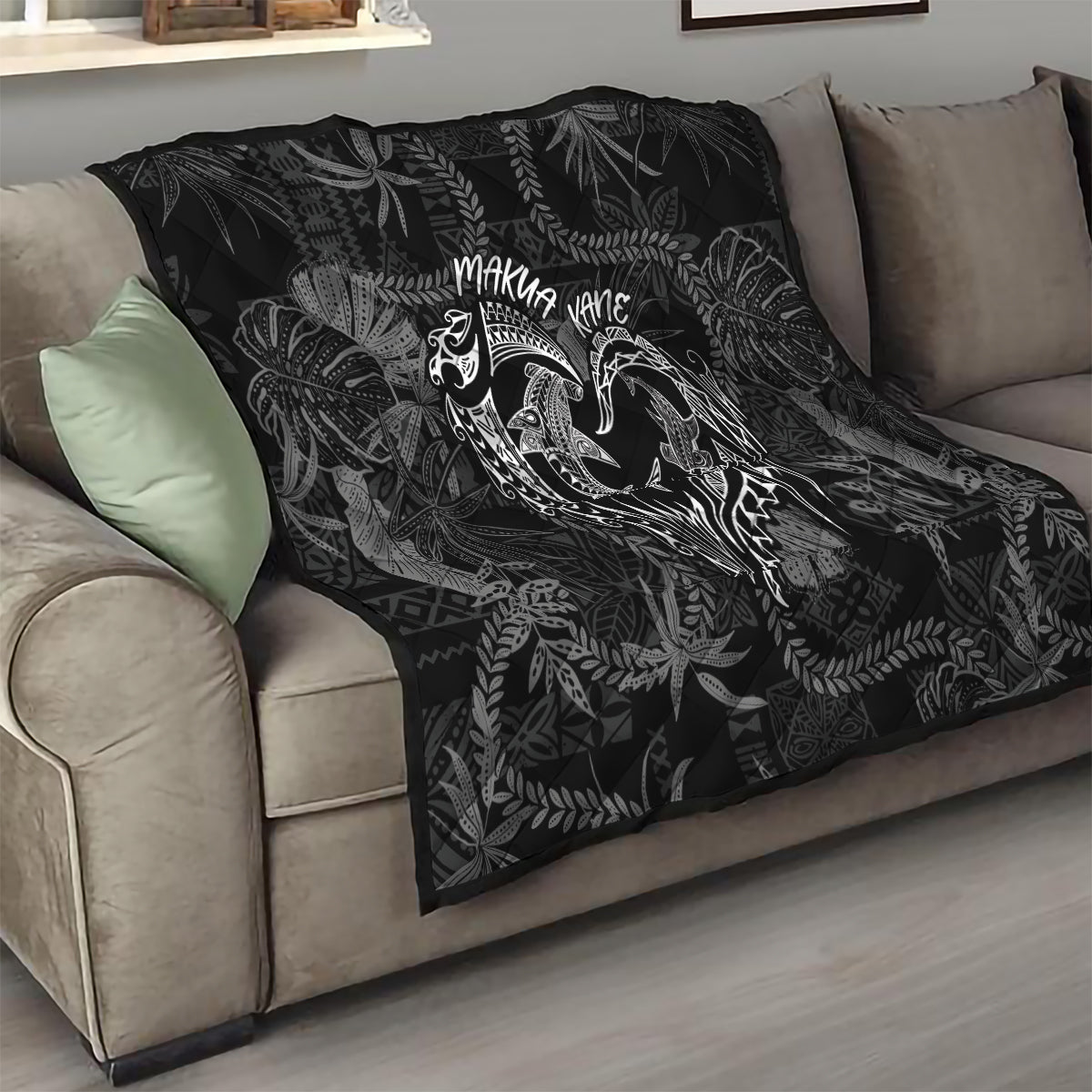 Hawaii Father's Day Vintage Lei Quilt Hauoli la Makuakane - Black LT7 - Polynesian Pride