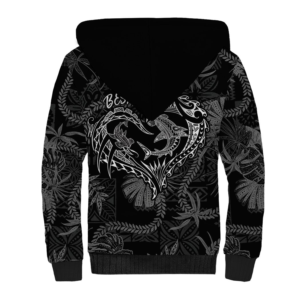 Hawaii Father's Day Vintage Lei Sherpa Hoodie Hauoli la Makuakane - Black LT7 - Polynesian Pride