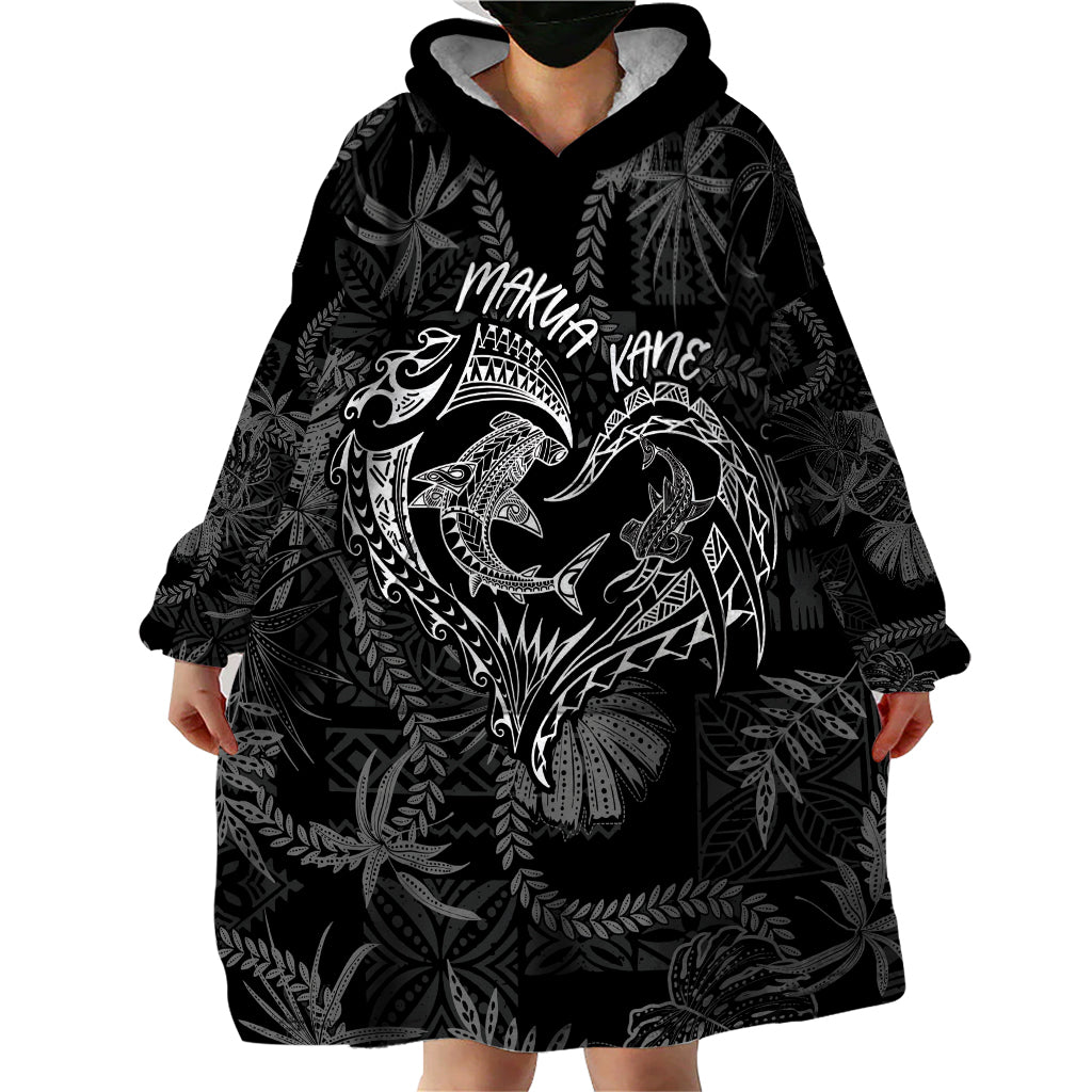 Hawaii Father's Day Vintage Lei Wearable Blanket Hoodie Hauoli la Makuakane - Black LT7 - Polynesian Pride