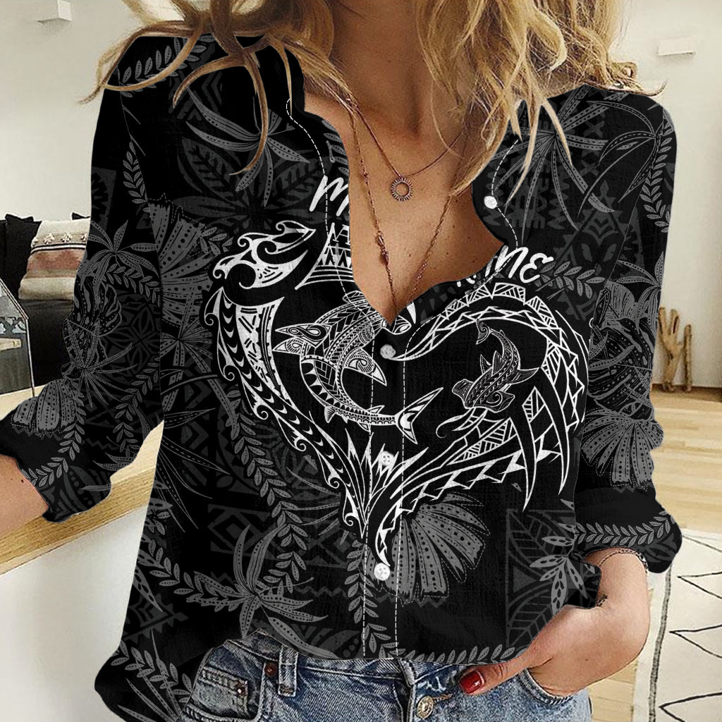 Hawaii Father's Day Vintage Lei Women Casual Shirt Hauoli la Makuakane - Black LT7 Female Black - Polynesian Pride