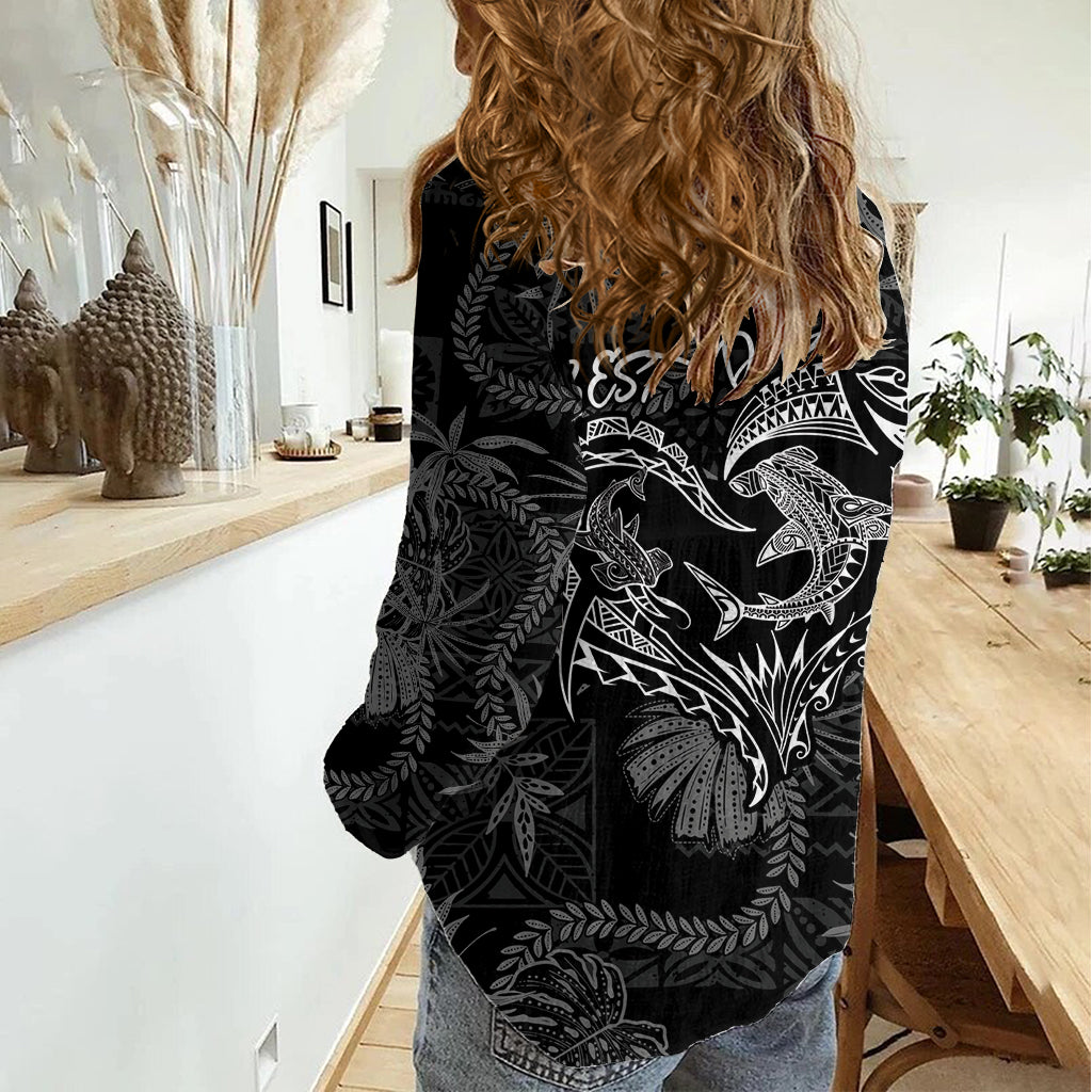Hawaii Father's Day Vintage Lei Women Casual Shirt Hauoli la Makuakane - Black LT7 - Polynesian Pride